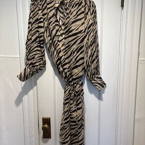 Banana Republic Middy Ramie Black & Tan Animal Print Dress, slip. S. New w/o tag